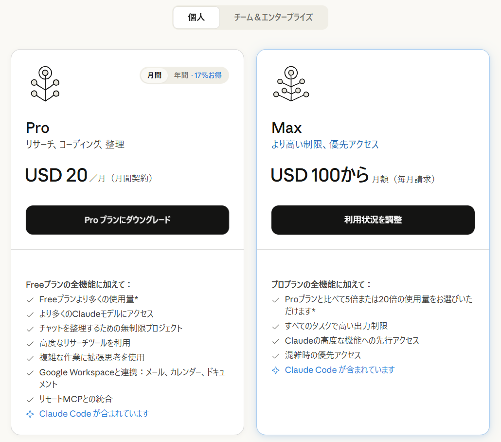 Proプランを選択